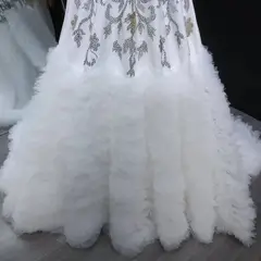Off-Shoulder Diamond Ball Gown with Cape — SW522 Ivory wedding dress, view 6