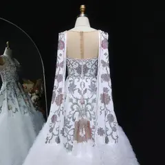 Off-Shoulder Diamond Ball Gown with Cape — SW522 Ivory wedding dress, close-up detail
