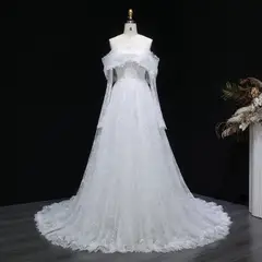 Off Shoulder with Long Sleeves — SW542 Ivory wedding dress, view 6