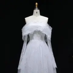 Off Shoulder with Long Sleeves — SW542 Ivory wedding dress, view 7