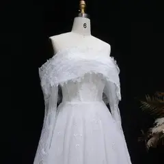 Off Shoulder with Long Sleeves — SW542 Ivory wedding dress, view 8