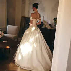 Off-the-Shoulder Floral Lace Ball Gown — SW229 Ivory wedding dress, view 4