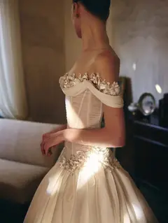Off-the-Shoulder Floral Lace Ball Gown — SW229 Ivory wedding dress, view 6