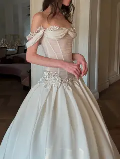 Off-the-Shoulder Floral Lace Ball Gown — SW229 Ivory wedding dress, view 7