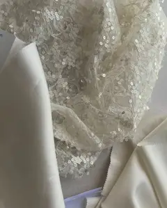 Off-the-Shoulder Lace and Satin Mermaid with Veil — SW231 Ivory wedding dress, view 4