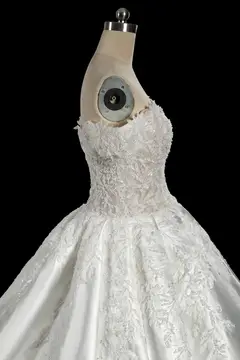 Off-the-Shoulder Lace Satin Ball Gown — SW701 Ivory wedding dress, view 6