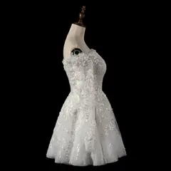 Off-the-Shoulder Lace Short — SW723 Ivory wedding dress, view 5