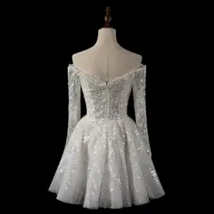 Off-the-Shoulder Lace Short — SW723 Ivory wedding dress, view 6