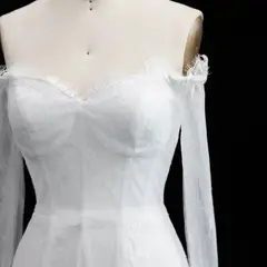 Off-the-Shoulder Long Sleeve Lace Mini — SW170 Ivory wedding dress, view 5