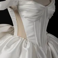 Off-the-Shoulder Satin with Large Bow — SW720 Ivory wedding dress, view 5