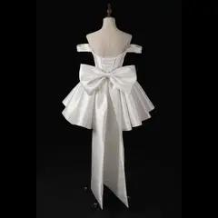 Off-the-Shoulder Satin with Large Bow — SW720 Ivory wedding dress, view 6