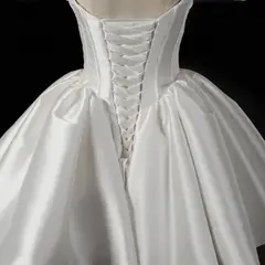 Off-the-Shoulder Satin with Large Bow — SW720 Ivory wedding dress, close-up detail