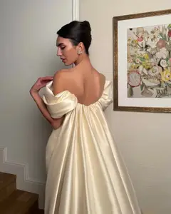 Off-the-Shoulder Satin with Puff Sleeves — SW230 Ivory wedding dress, view 8