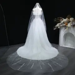 Off-the-Shoulder Train with Veil — SW031 Ivory wedding dress, view 6