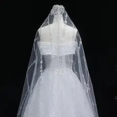 Off-the-Shoulder Train with Veil — SW031 Ivory wedding dress, view 7