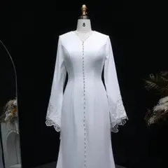 Pearl High Neck Long Sleeve with Veil — SW584 Ivory wedding dress, view 4