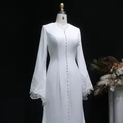 Pearl High Neck Long Sleeve with Veil — SW584 Ivory wedding dress, view 5