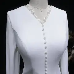 Pearl High Neck Long Sleeve with Veil — SW584 Ivory wedding dress, view 8