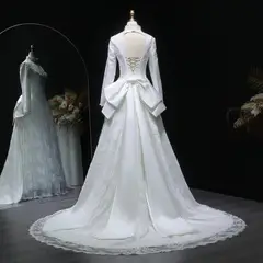 Pearl Long Sleeve Lace — SW514 Ivory wedding dress, close-up detail