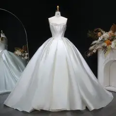 Pearl Strapless Ball Gown — SW586 Ivory wedding dress, full-length front view