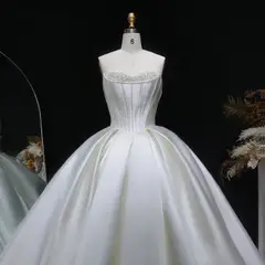 Pearl Strapless Ball Gown — SW586 Ivory wedding dress, full-length back view