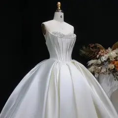Pearl Strapless Ball Gown — SW586 Ivory wedding dress, full-length side view