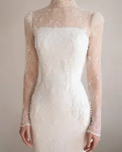 Printed Crystal Sheer Lace Mermaid — SW539 Ivory wedding dress, full-length back view