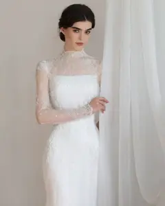Printed Crystal Sheer Lace Mermaid — SW539 Ivory wedding dress, view 4