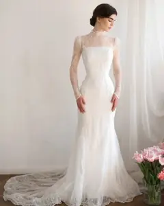 Printed Crystal Sheer Lace Mermaid — SW539 Ivory wedding dress, view 6
