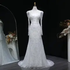 Printed Crystal Sheer Lace Mermaid — SW539 Ivory wedding dress, view 7