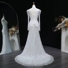 Printed Crystal Sheer Lace Mermaid — SW539 Ivory wedding dress, view 8
