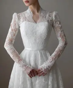 Printed Lace High Neck with Train — SW537 Ivory wedding dress, view 4