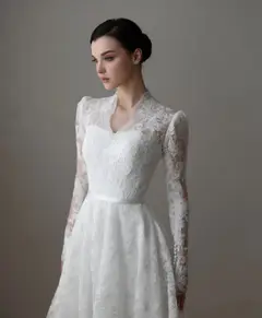 Printed Lace High Neck with Train — SW537 Ivory wedding dress, view 6