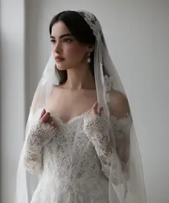 Printed Off Shoulder — SW538 Ivory wedding dress, full-length back view