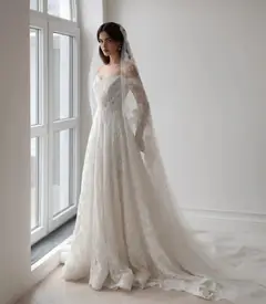 Printed Off Shoulder — SW538 Ivory wedding dress, view 6