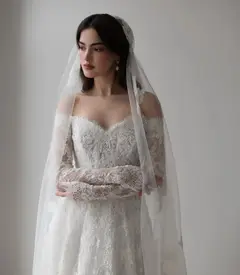 Printed Off Shoulder — SW538 Ivory wedding dress, view 7
