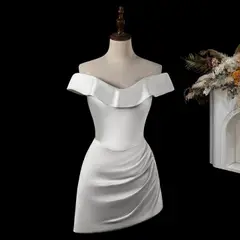 Ruched Bodycon Mini — SW724 Ivory wedding dress, full-length side view