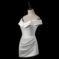 Ruched Bodycon Mini — SW724 Ivory wedding dress, view 4