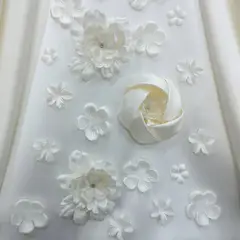 Satin 3D Floral Long Sleeve Embroidered — SW601 Ivory wedding dress, view 4