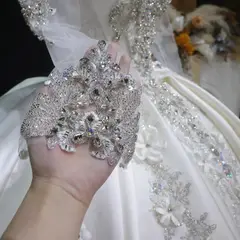 Satin 3D Floral Long Sleeve Embroidered — SW601 Ivory wedding dress, view 5