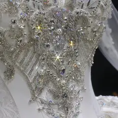 Satin 3D Floral Long Sleeve Embroidered — SW601 Ivory wedding dress, view 8