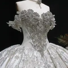 Satin Ball Gown with Silver Embroidery — SW606 Ivory wedding dress, view 4