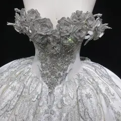 Satin Ball Gown with Silver Embroidery — SW606 Ivory wedding dress, view 6
