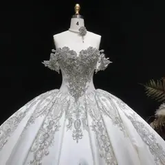 Satin Ball Gown with Silver Embroidery — SW606 Ivory wedding dress, view 8