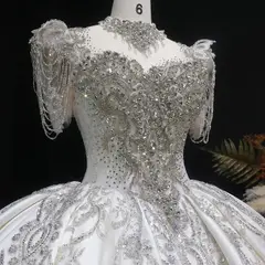Satin Ball Gown with Silver Floral Embroidery — SW605 Ivory wedding dress, full-length side view