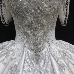 Satin Ball Gown with Silver Floral Embroidery — SW605 Ivory wedding dress, view 4