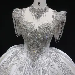 Satin Ball Gown with Silver Floral Embroidery — SW605 Ivory wedding dress, view 5