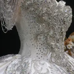 Satin Ball Gown with Silver Floral Embroidery — SW605 Ivory wedding dress, view 7