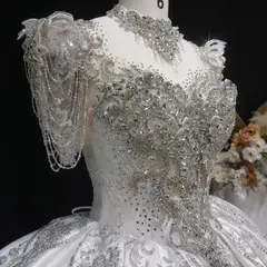 Satin Ball Gown with Silver Floral Embroidery — SW605 Ivory wedding dress, view 8