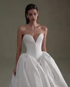 Satin Deep V Strapless Ball Gown — SW595 Ivory wedding dress, full-length back view